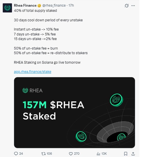 confirmed via Rhea Finance