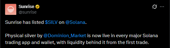 Tokenized Silver $SILV Goes Live on-chain Tokenized Silver $SILV Goes Live on-chain
