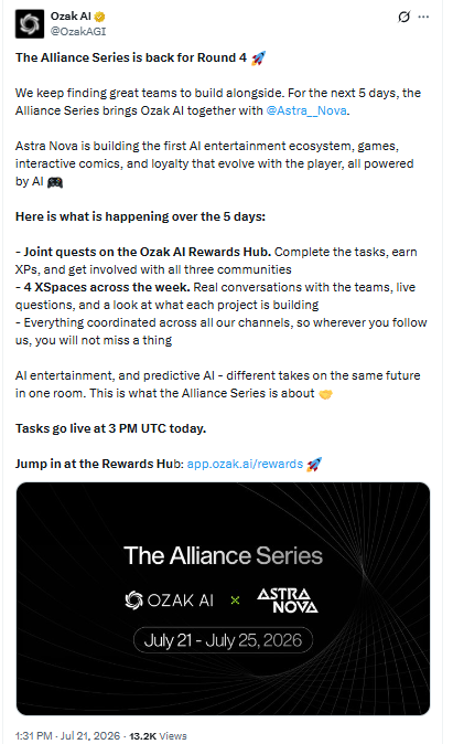 Ozak AI Alliance Series Tweet Ozak AI Alliance Series Tweet