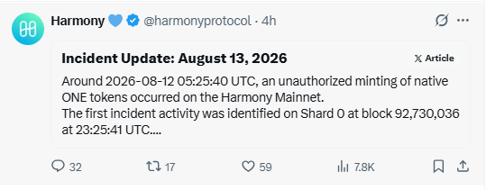 Harmony Confirms Unauthorized ONE Minting Incident