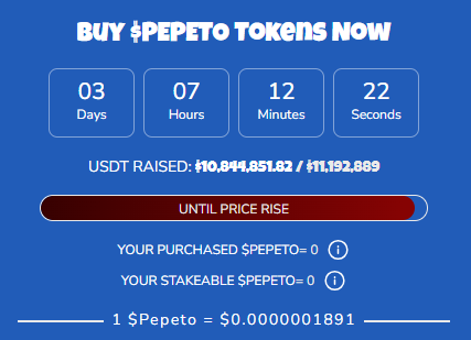 Official Pepeto presale dashboard
