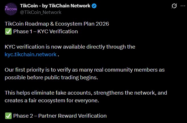 TikCoin Roadmap: KYC and Partner Reward Verification Before Trading