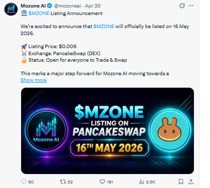 Mozone AI promised pancakeswap lisiting