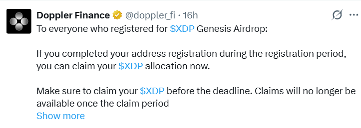 XDP airdrop claim details