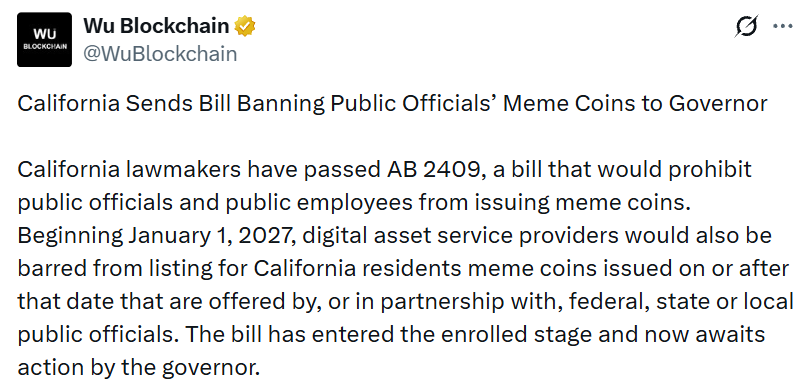 California Bill for Memecoin