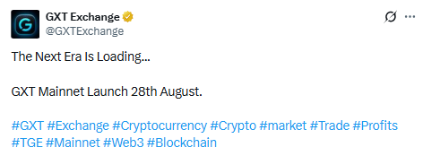 GXT Exchange Mainnet launch official post GXT Exchange Mainnet launch official post
