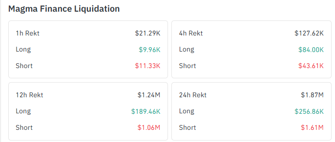 MAGMA liquidation data showing short squeeze impact