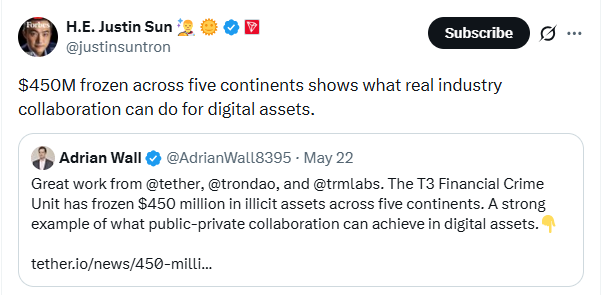 Justin sun x post about T3 update
