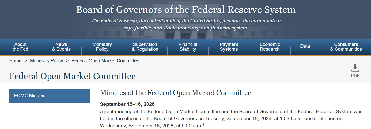 Federal Reserve FOMC Meeting Minutes Report Sept 2026