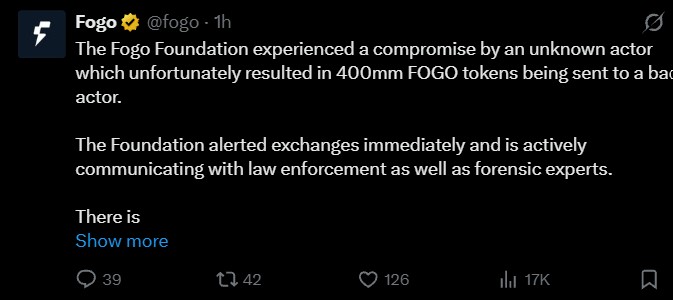 Foundation Confirms 400 Million FOGO Token Hack Foundation Confirms 400 Million FOGO Token Hack