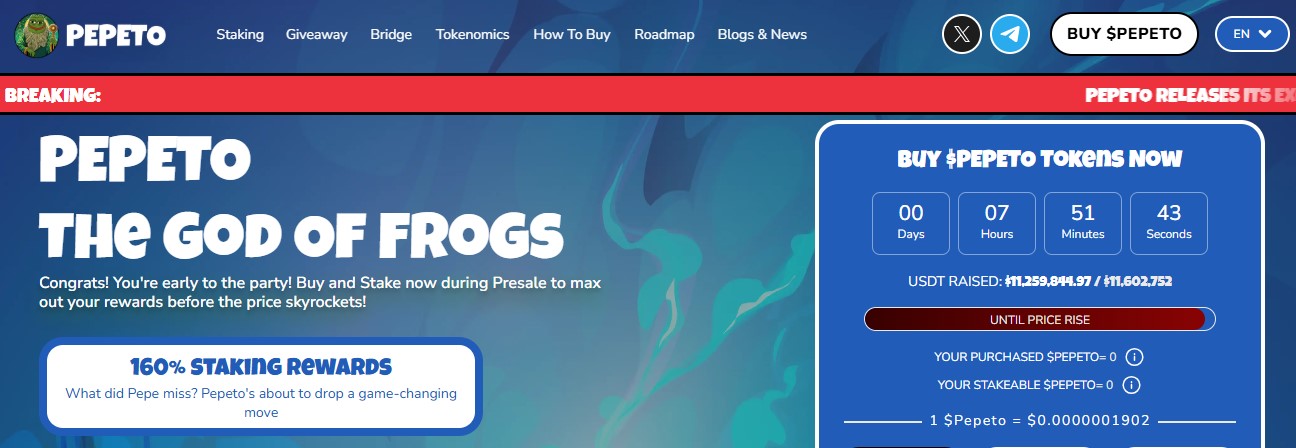 Pepeto presale dashboard