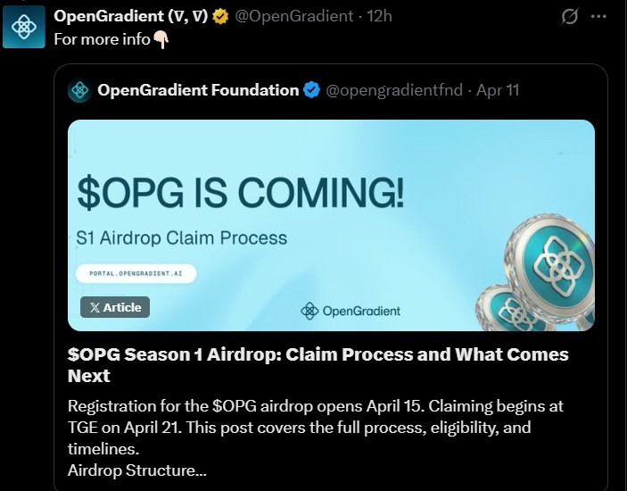 Opengradient airdrop claim for season 1
