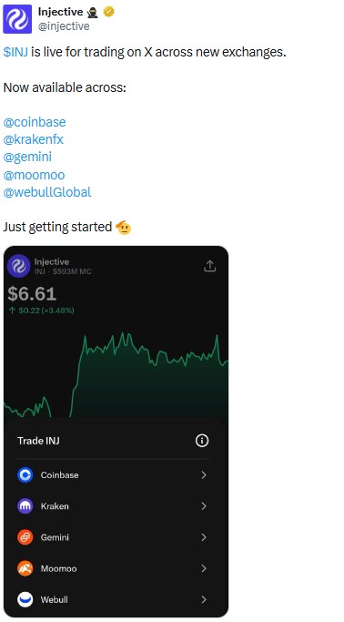 INJ is live for trading on X across new exchanges INJ is live for trading on X across new exchanges