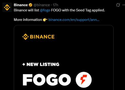 Binance To Listing Fogo With Seed Tag