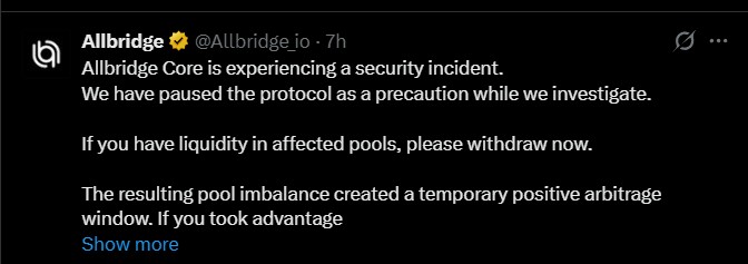 Allbridge Core Crypto Hack Today on Solana Allbridge Core Crypto Hack Today on Solana