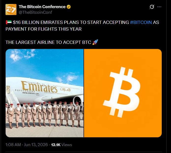 $16 BILLION EMIRATES PLANS TO START ACCEPTING BITCOIN 