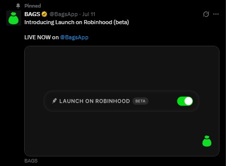 Bags announces Robinhood beta for token creators Bags announces Robinhood beta for token creators