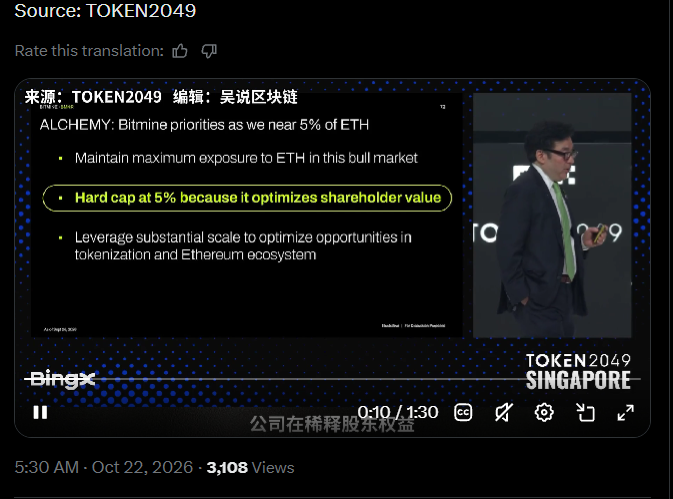 Tome Lee on Ethereum in Token2049 Event