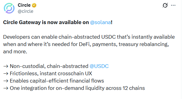 Circle gateway is now available on Solana