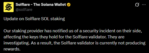 Solflare security incident X post Solflare security incident X post
