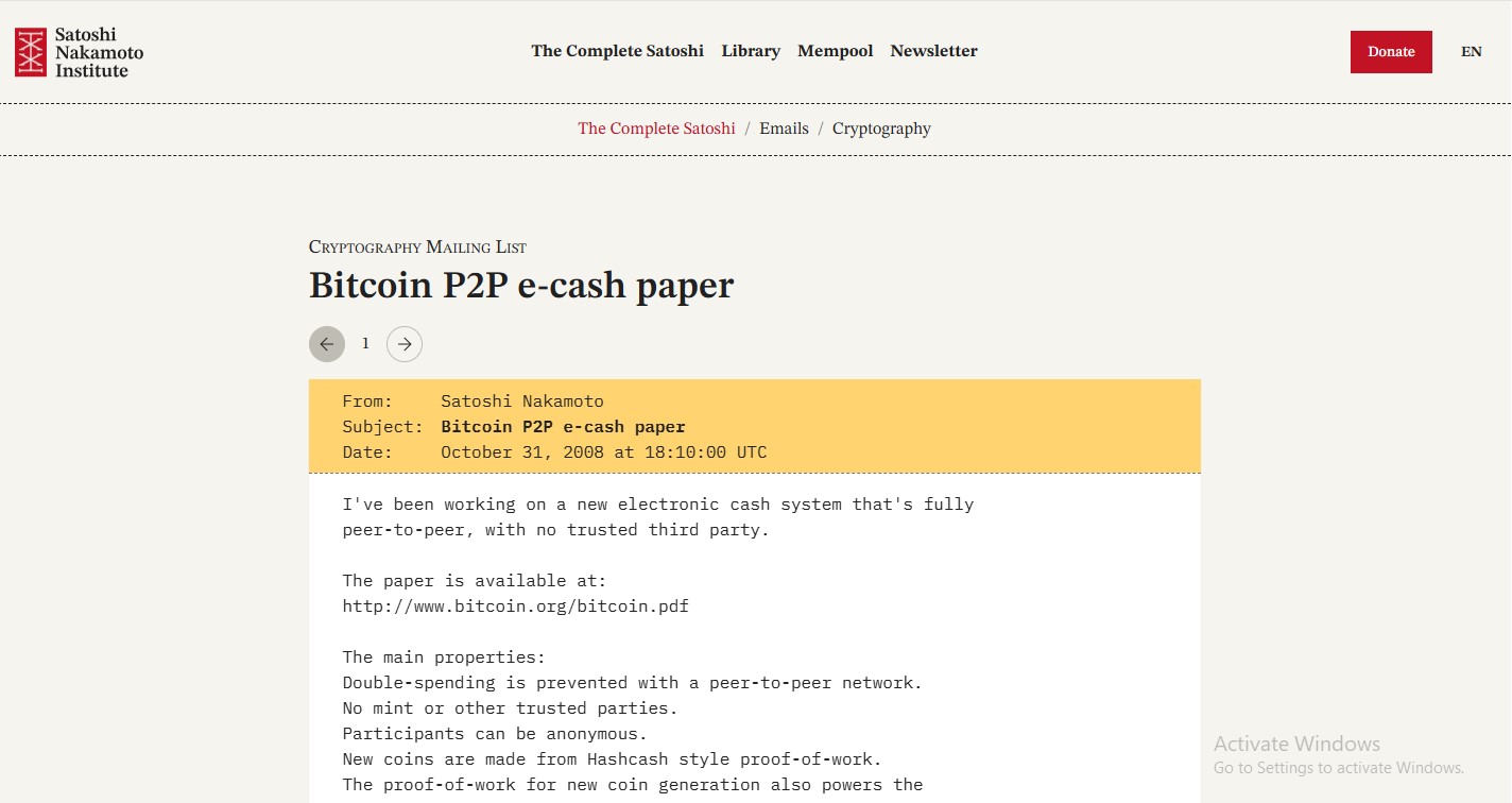Satoshi Nakamoto Institute archive Satoshi Nakamoto Institute archive