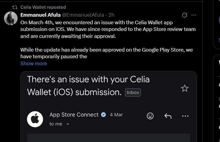 Celia Wallet App Update Delayed by Apple App Store Review Celia Wallet App Update Delayed by Apple App Store Review