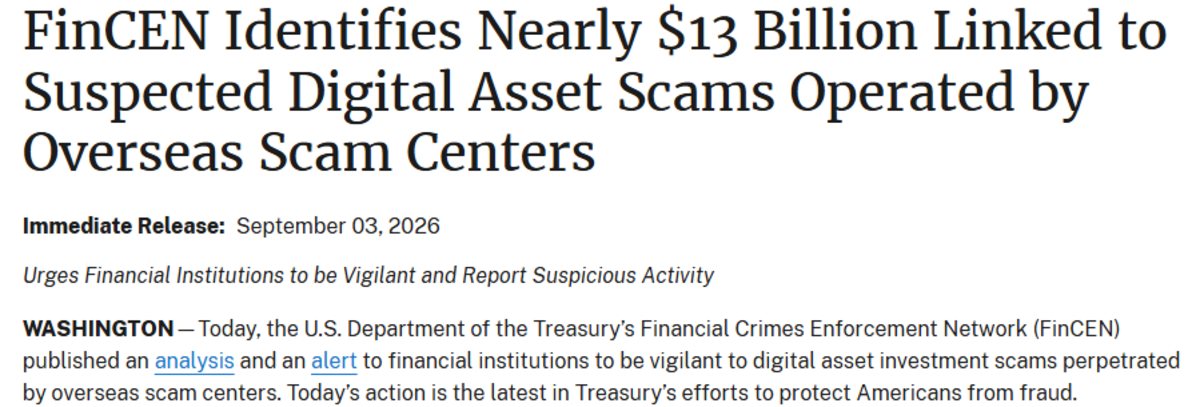 crypto scam news US Treasury report
