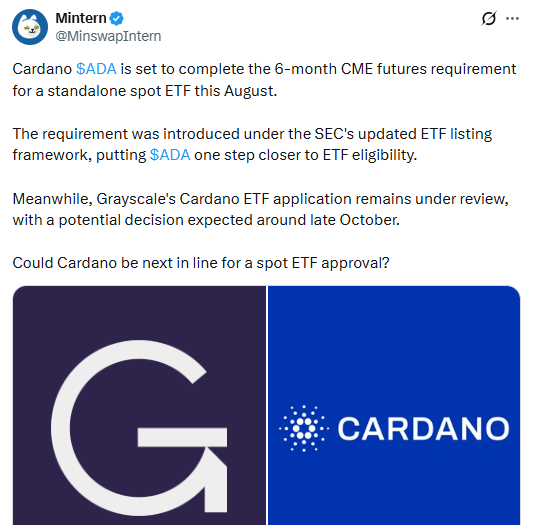 Cardano ADA ETF August 9 2026 eligibility CME futures 