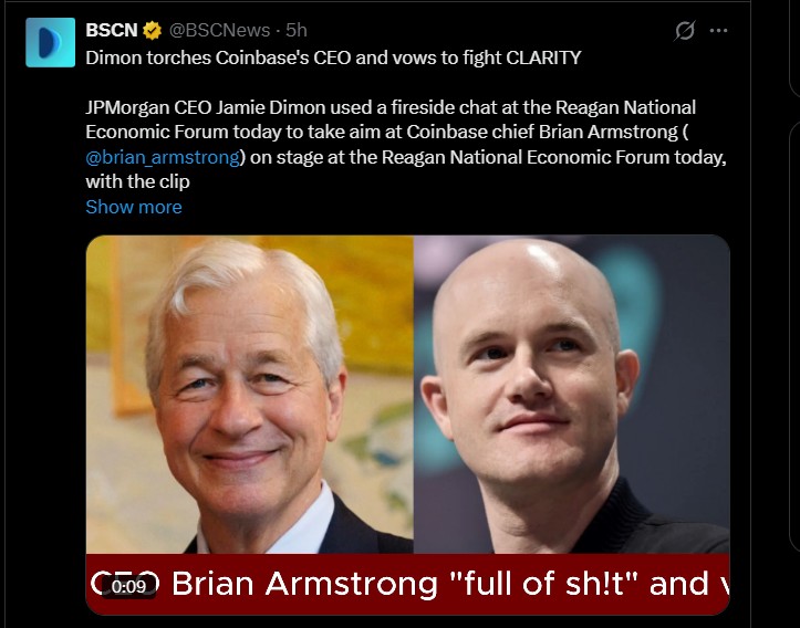 JPMorgan CEO Jamie Dimon, coinbase ceo on CLARITY Act JPMorgan CEO Jamie Dimon, coinbase ceo on CLARITY Act