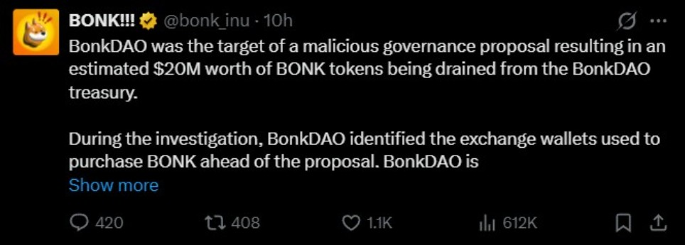 $20 Million BonkDAO Governance Attack $20 Million BonkDAO Governance Attack
