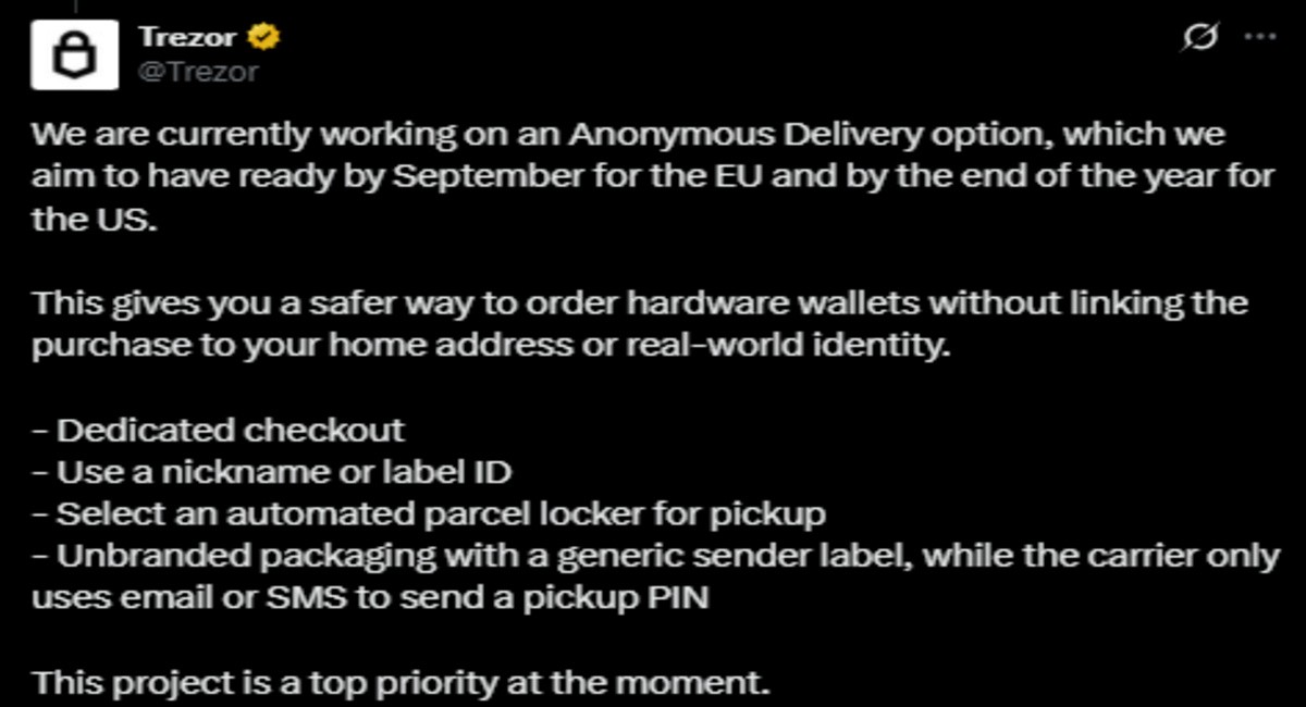 Official Trezor X post showing hack update Official Trezor X post showing hack update
