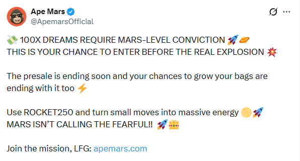 apemars latest tweet about bonus code