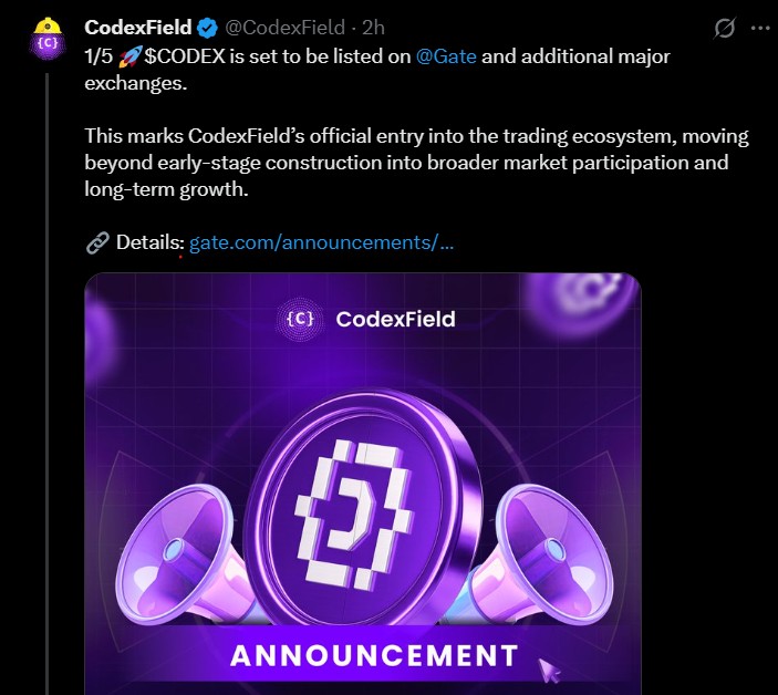 Gate listing of $CODEX Token