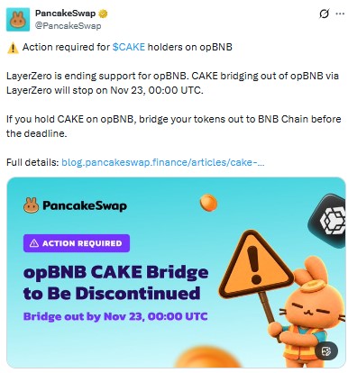 Action required for CAKE holders on opBNB