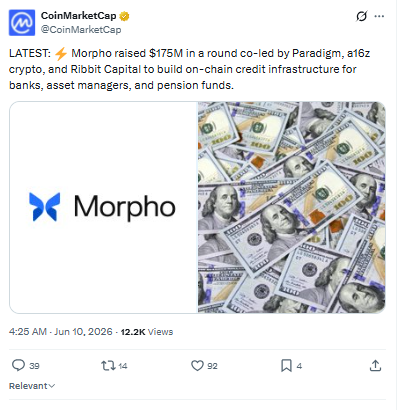 Morpho price prediction $175M funding round CoinMarketCap tweet 2026 Morpho price prediction $175M funding round CoinMarketCap tweet 2026