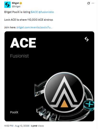 Bitget PoolX lists Fusionist ACE with 110,000 ACE airdrop