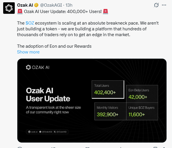 Ozak AI presale live update with bonus, funds raised and user growth