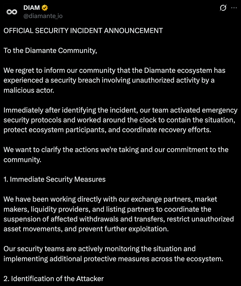 Diamante official tweet
