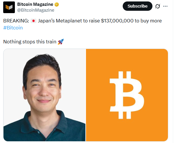 Metaplanet to raise $137M to buy bitcoin