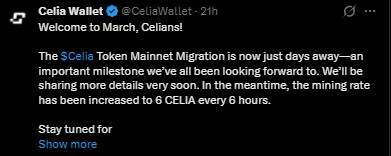 Celia Mainnet Migration news