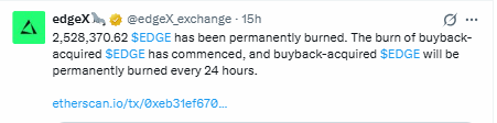 EdgeX buyback burn reduces EDGE supply daily