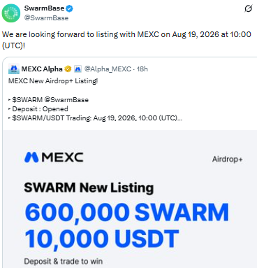 SwarmBase is heading to MEXC through the exchange's Airdrop