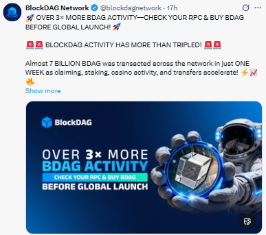 network activity has "more than tripled," with nearly 7 billion BDAG network activity has "more than tripled," with nearly 7 billion BDAG
