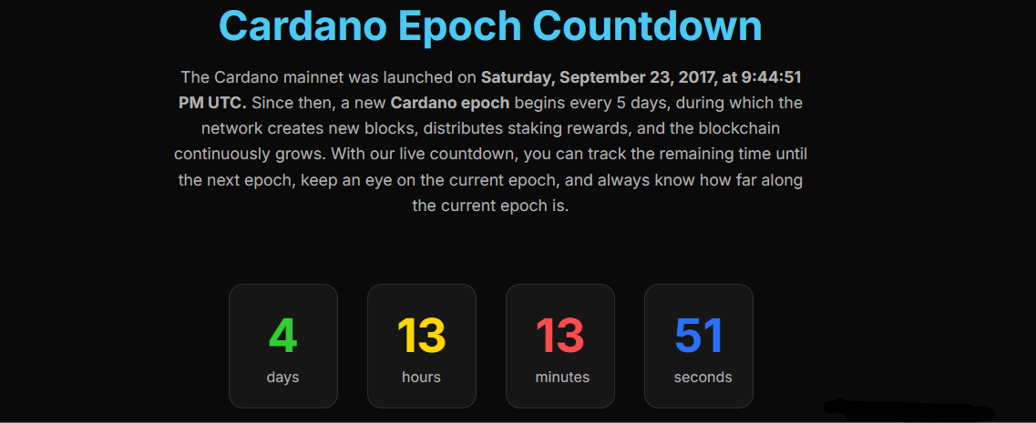 Cardano Epoch Reward Timer Cardano Epoch Reward Timer