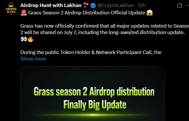 Grass Airdrop Season 2 Update
