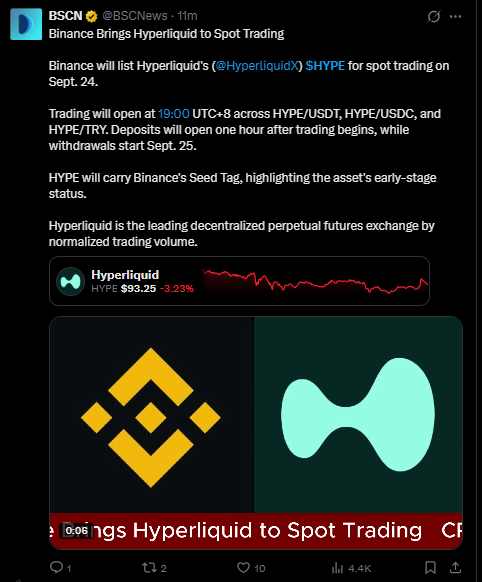 Hyperliquid binance news today