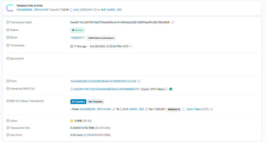 CYS burn transactions CYS burn transactions