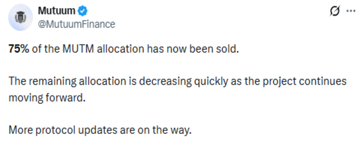 Mutuum Finance official X post screenshot of presale update Mutuum Finance official X post screenshot of presale update