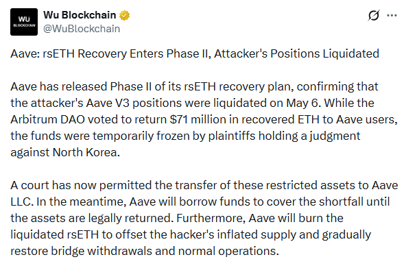 Aave rsETH recovery news