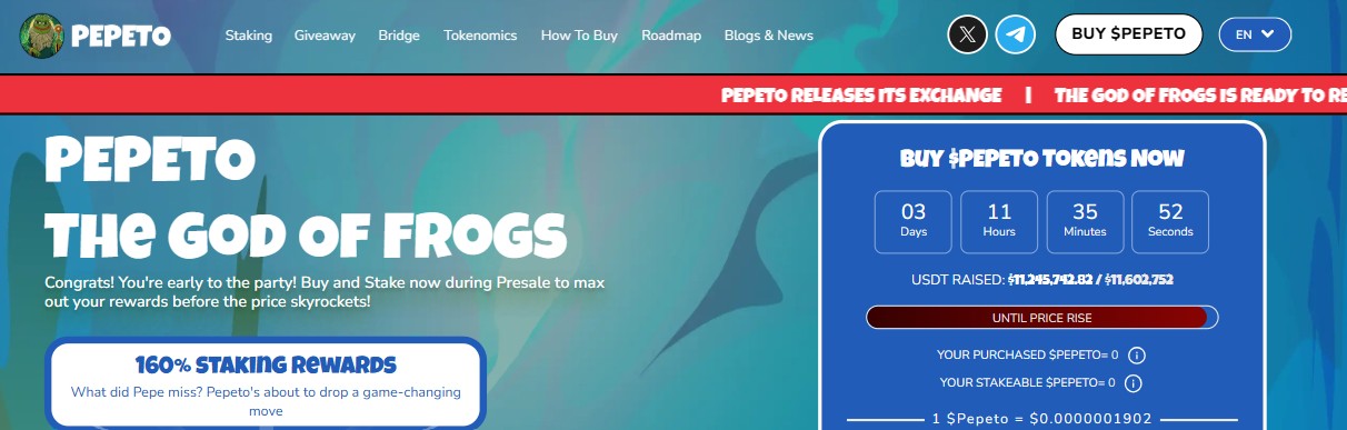 Pepeto presale dashboard Pepeto presale dashboard